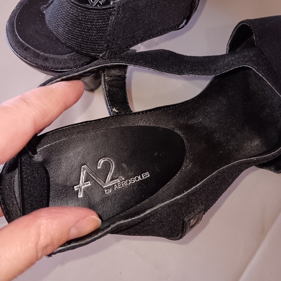 A2 AEROSOLES Women's Heels Strappy Open Toe 3" Pumps Shoes Size 11 Black Stretch - Picture 7 of 10
